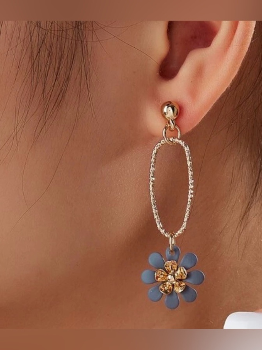 Gold Earrings with Gray Floral Drops A2144